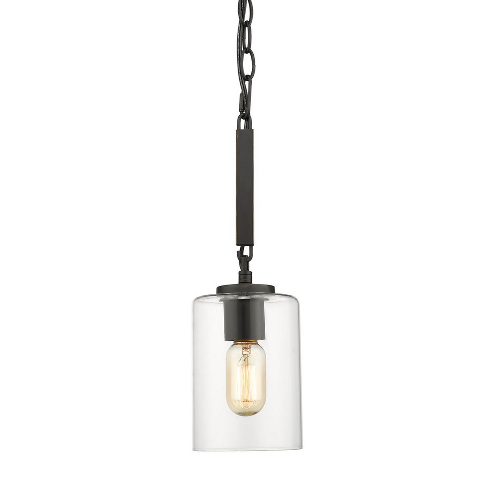 Golden Lighting-7041-M1L BLK-CLR-Monroe - 1 Light Mini Pendant in Sturdy style - 14.75 Inches high by 4.75 Inches wide   Black Finish with Clear Glass